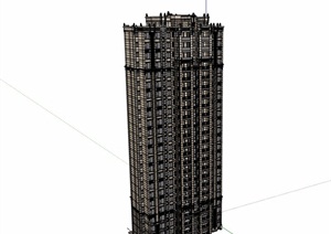 新古典风格详细完整的住宅高层建筑楼设计SU(草图大师)模型