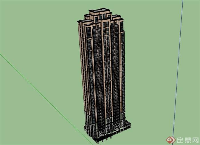 高层新古典风格详细的建筑楼su模型