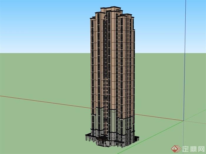 高层新古典风格详细的建筑楼su模型