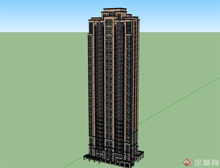 高层新古典风格详细的建筑楼su模型