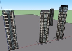 新古典风格四栋单体住宅高层建筑楼设计SU(草图大师)模型