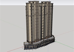 新古典风格高层商业详细住宅建筑SU(草图大师)模型