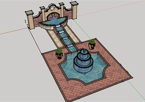简欧详细喷泉水池设计SU(草图大师)模型