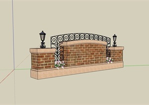 某欧式风格砖砌景观墙设计SU(草图大师)模型