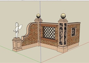 欧式详细的砖砌景观墙设计SU(草图大师)模型