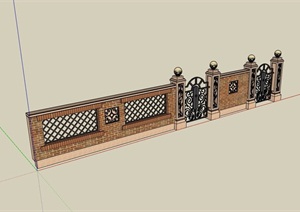 欧式风格详细的围墙门素材设计SU(草图大师)模型