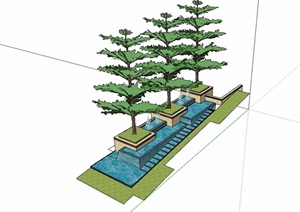 喷泉水池水景树池素材设计SU(草图大师)模型