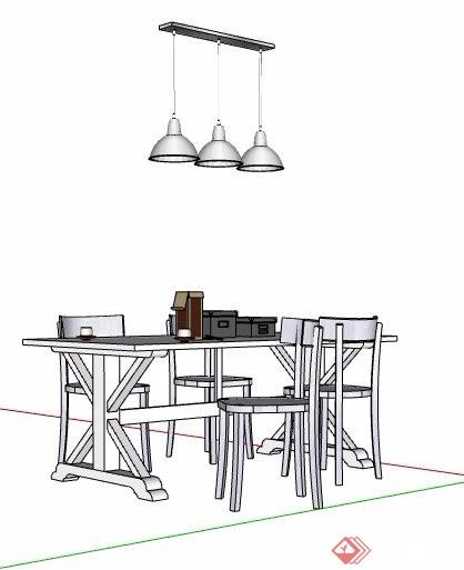 现代风格餐桌椅及餐厅吊灯设计su模型