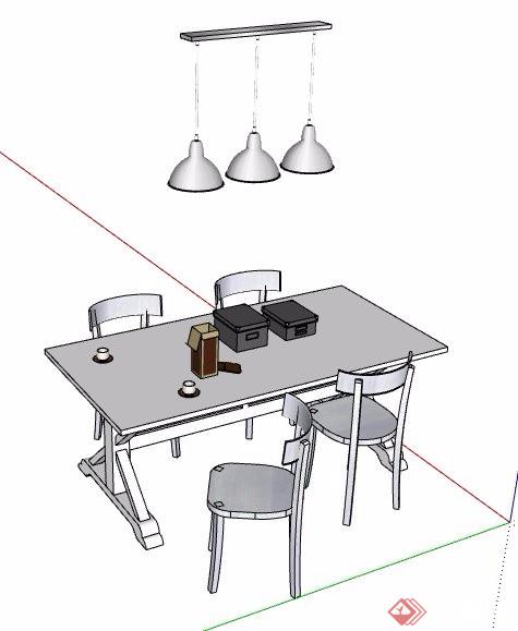 现代风格餐桌椅及餐厅吊灯设计su模型