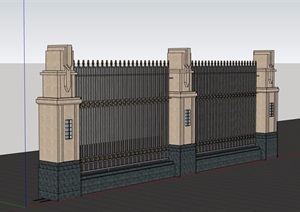详细的铁艺栏杆围墙SU(草图大师)模型