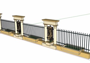 简欧铁艺栏杆围墙设计SU(草图大师)模型