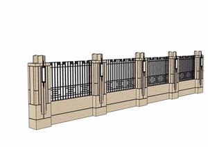 详细完整的栏杆围墙设计SU(草图大师)模型