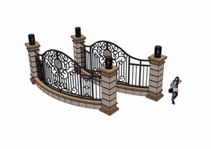 欧式风格详细的完整铁艺栏杆围墙SU(草图大师)模型