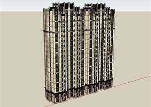 新古典高层完整住宅建筑SU(草图大师)模型