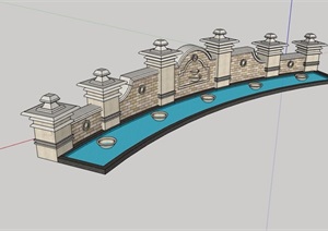 简欧风格详细的水池景墙设计SU(草图大师)模型