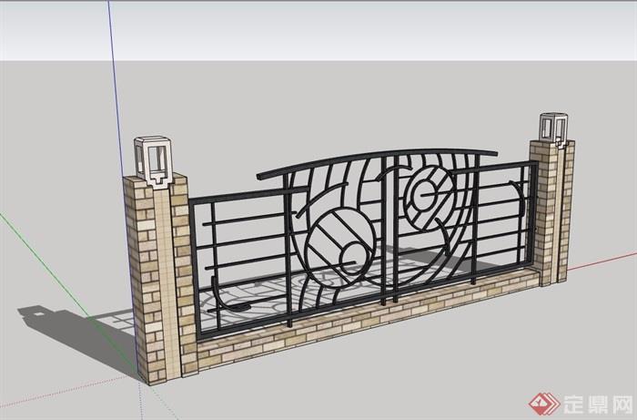 铁艺栏杆围墙su模型