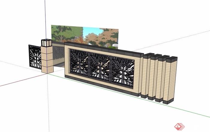 現代詳細的鏤空圍牆素材設計su模型