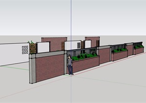 两堵围墙素材设计SU(草图大师)模型