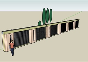 详细的完整景观围墙设计SU(草图大师)模型