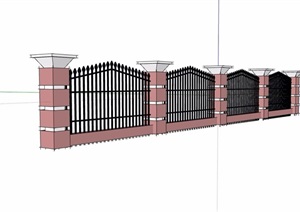 小区围墙栏杆素材设计SU(草图大师)模型