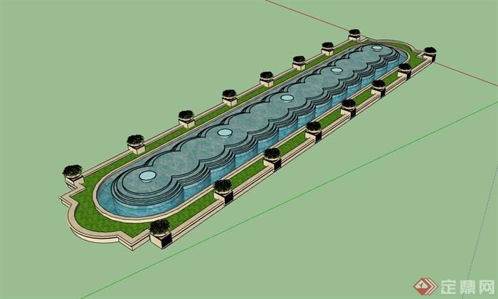 欧式详细的水池素材设计su模型
