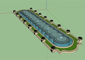 欧式详细的水池素材设计SU(草图大师)模型