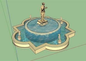 喷泉水池详细景观设计SU(草图大师)模型