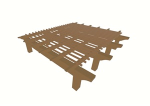 木质车库入口廊架素材SU(草图大师)模型
