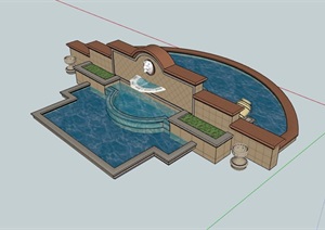 详细的欧式景墙水池设计SU(草图大师)模型