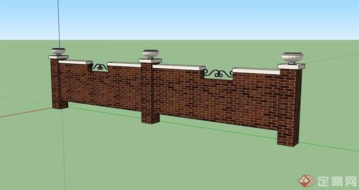 经典详细的砖砌围墙设计su模型