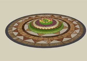 圆形花坛花池及地面铺装设计SU(草图大师)模型