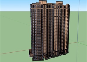 新古典高层底商住宅建筑SU(草图大师)模型
