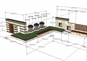 园林景观景墙花钵素材设计SU(草图大师)模型