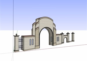 详细的围墙大门素材SU(草图大师)模型