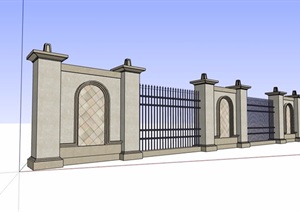 现代详细的围栏围墙SU(草图大师)模型