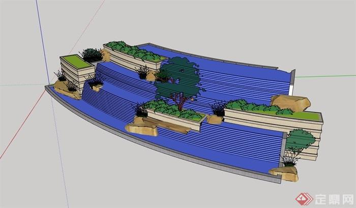 台阶式水池水景详细设计su模型