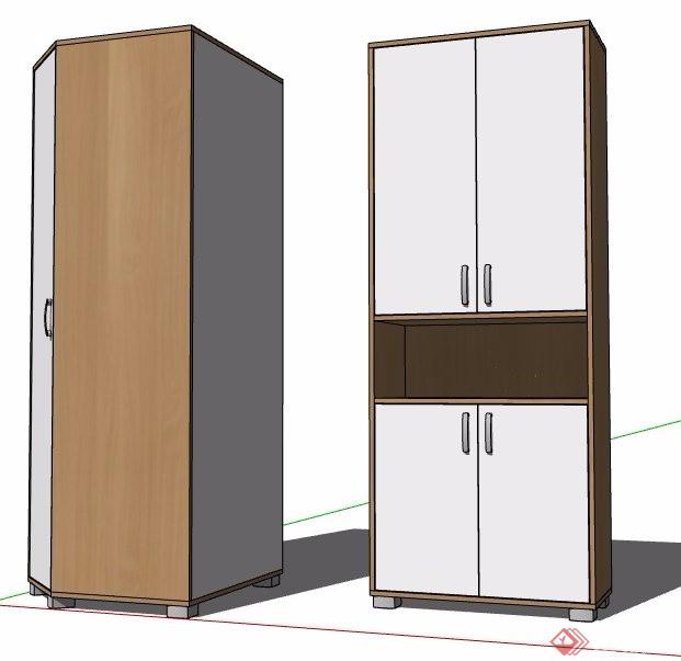 两款现代风格衣柜储物柜设计su模型