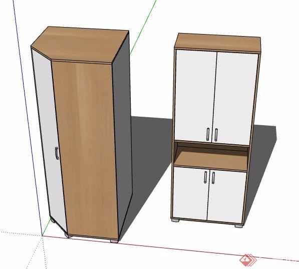 两款现代风格衣柜储物柜设计su模型