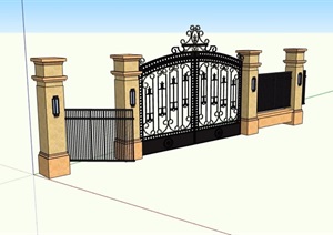 欧式风格详细的铁艺围墙大门素材设计SU(草图大师)模型