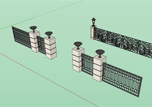 两种不同的栏杆围墙素材设计SU(草图大师)模型