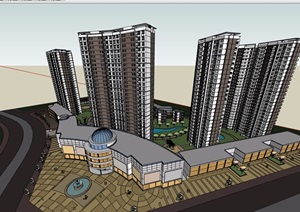 某商业高层住宅小区建筑楼设计SU(草图大师)模型