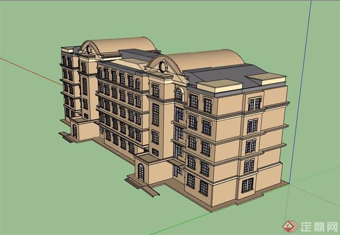 法式洋房五层详细的住宅楼设计su模型