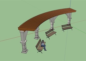 廊架椅子组合设计SU(草图大师)模型