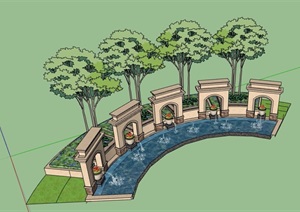 小品雕塑喷泉水池景观设计SU(草图大师)模型