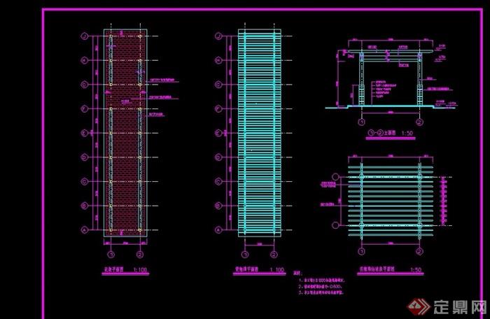 现代长廊架详细完整设计cad施工图