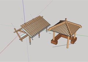 两个不同的中式亭子素材设计SU(草图大师)模型