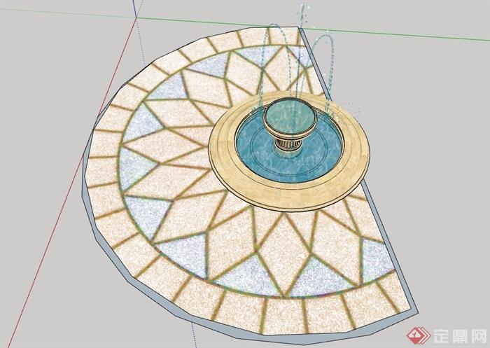 欧式详细的喷泉水池景观设计su模型