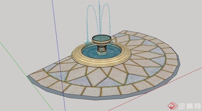 欧式详细的喷泉水池景观设计su模型