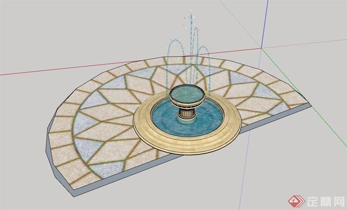 欧式详细的喷泉水池景观设计su模型
