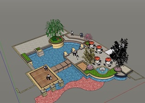 详细的休闲小型庭院景观设计SU(草图大师)模型